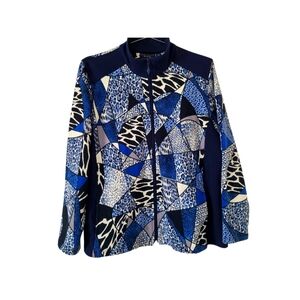 Susan Graver Weekend printed French Terry Zip front jacket 95% cotton Size L